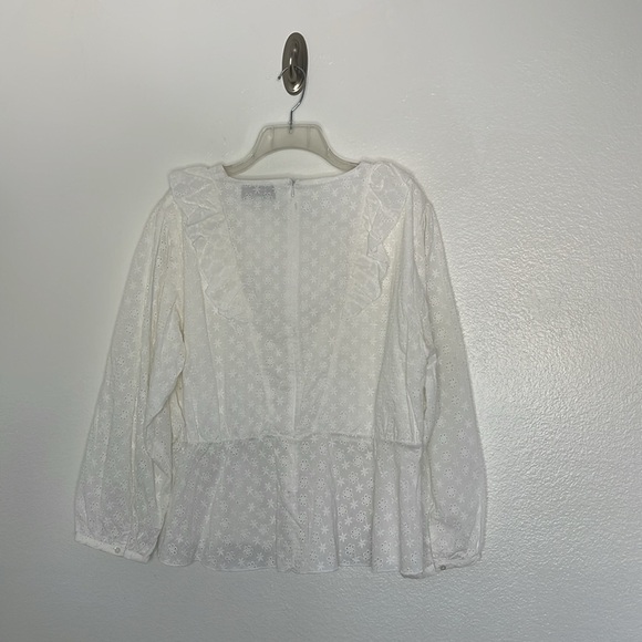 Elizabeth James White Long Sleeve Ruffle Eyelet Elastic Waist Blouse XXL New - Picture 7 of 8